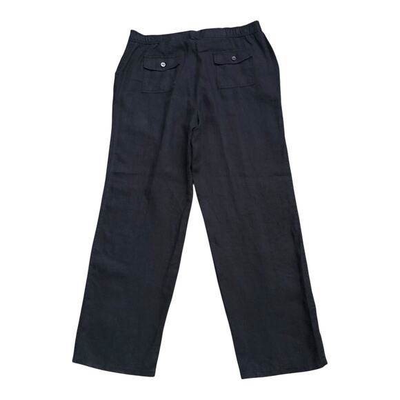 JM COLLECTION Womens Size 14 Black 100% Linen Drawstring Pants 30" Inseam - Picture 2 of 5